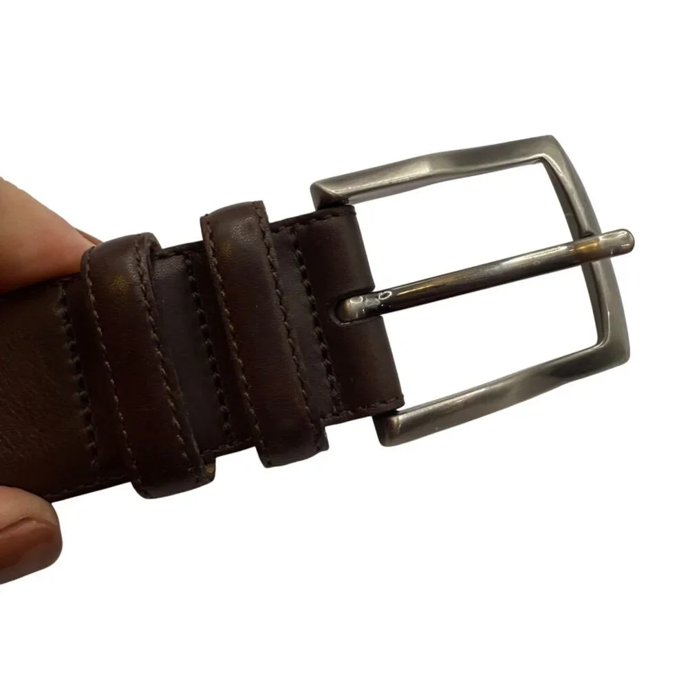Mens Mezlan Dark Brown Leather Belt Pewter Tone Hardware‎ sz M 32 Spain